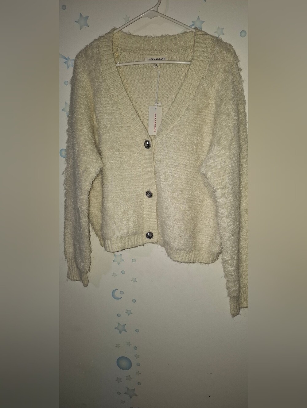Lucky Brand Cream Textured Button-Up Women's Sweater
